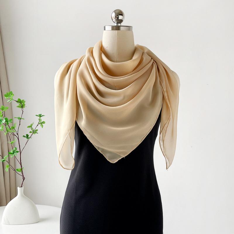 Solid color square scarf yarn summer silk scarf high-end chiffon scarf simple shawl decorative headscarf