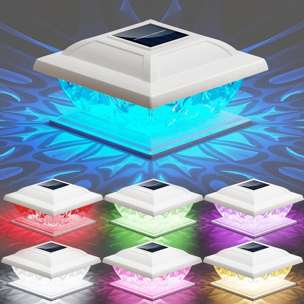 6 Pack Waterproof Solar Post Lights, Wooden PVC/Vinyl Fence Top Solar Lights, Fits 3.5x3.5 4x4 4.5x4.5 5x5, For Yard