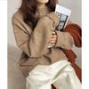 Women's Loose Fit Retro Knitted Sweater - Round Neck, Solid Color, Soft & Thick for Autumn/Winter 2025