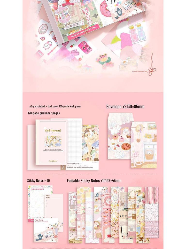 Xin Mo Nuan Ji Hand Account Book Gift Set: Leisure Cultural & Creative Student Stationery with Stickers & Tape