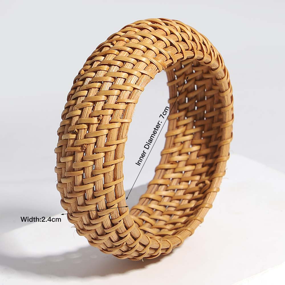 ALLYES Boho Wood Bamboo Rattan Weave Bracelet for Women Beach Jewelry Vintage Handmade Wide Wrap Wrist Bracelets & Bangles Gifts