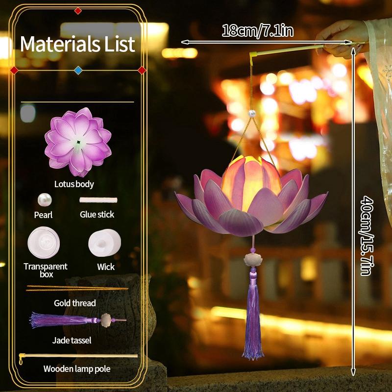 2026 Mid-Autumn Festival Lantern Handheld Paper Lotus Flower DIY Lantern Material Kit Glowing Festival Lantern Lotus Light Decor