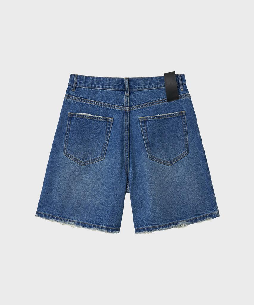 NOIRER Damaged Denim Shorts (Mid-Blue)