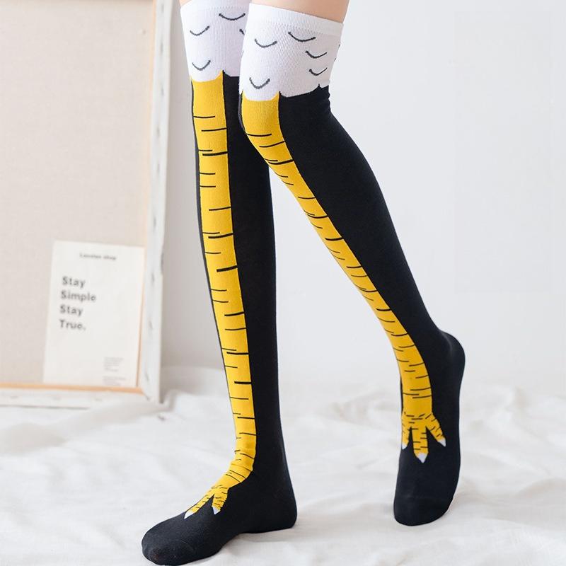 Women Funny Chicken Feet Socks Over Knee Socks Ostrich Print Slimming Socks Autumn Winter Long Tube Stockings for Ladies