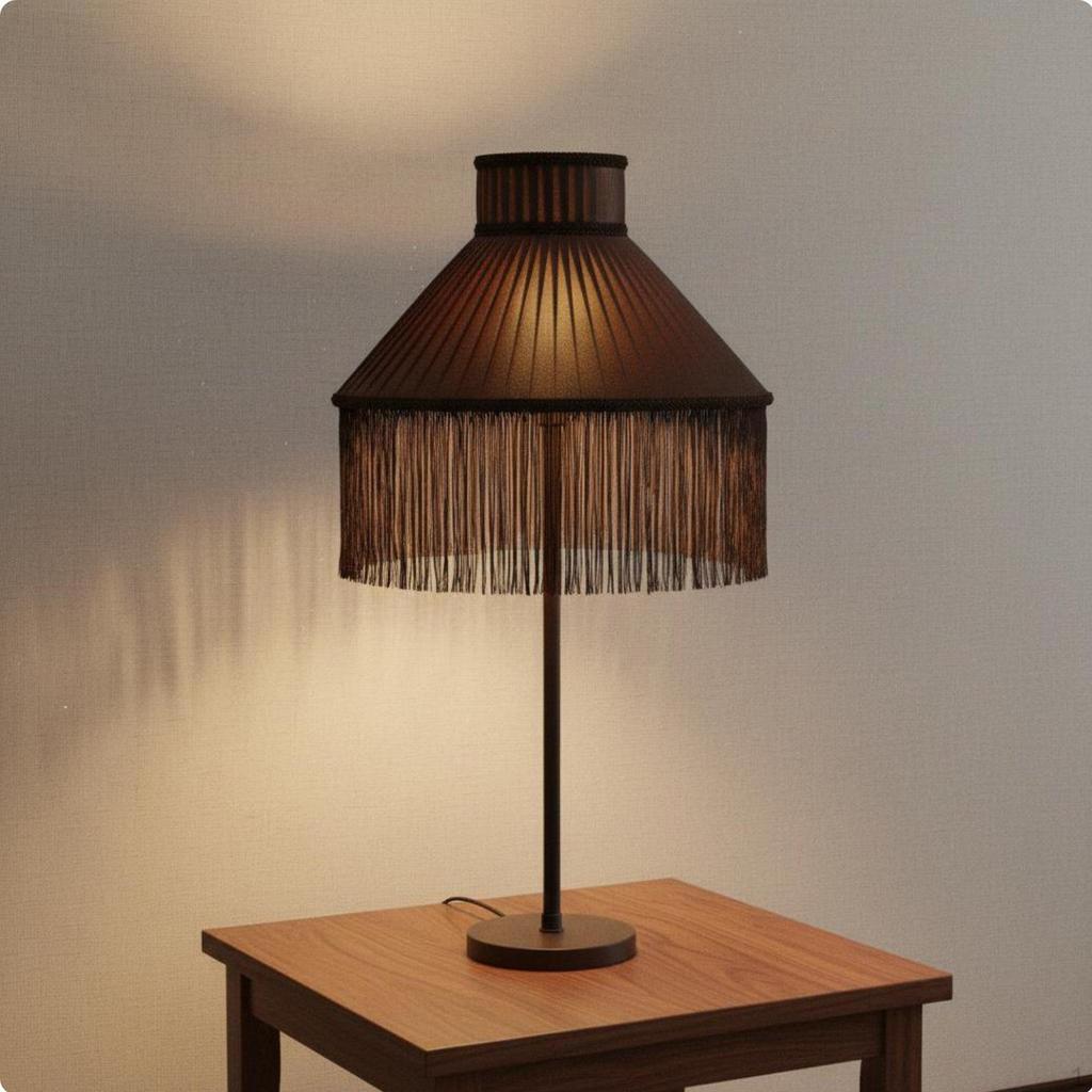 Textile Lampshade with Tassels Replacement Vintage Style Lamp Cover for Bedroom, Living