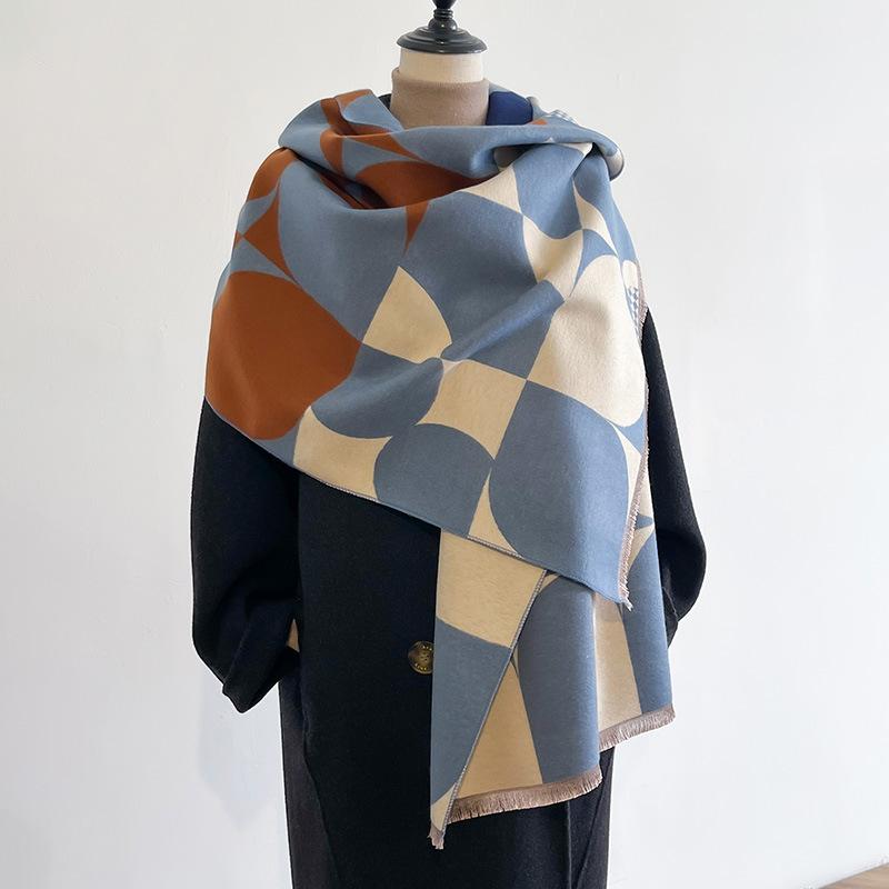 Plant Flower Square Color Matching Simple Fashion Elegant Atmosphere Imitation Cashmere Warm Scarf Shawl Women