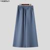 INCERUN Men High Waist Back Elastic Pockets Casual Long Wide Legs Trousers Pants