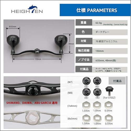 HEIGHTEN 130mm Baitcasting Reel Handle, 70% Aviation Aluminum, Compatible with Shimano, Daiwa, and Abu Garcia Baitcasting Reels (Dark Gray) (HT01208)