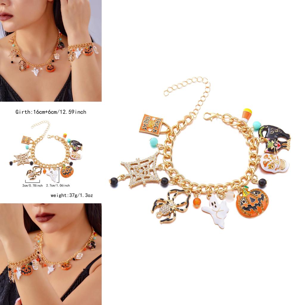 Halloween Pumpkin Ghost Spider Alloy Jewelry Set With Chain For Men Women