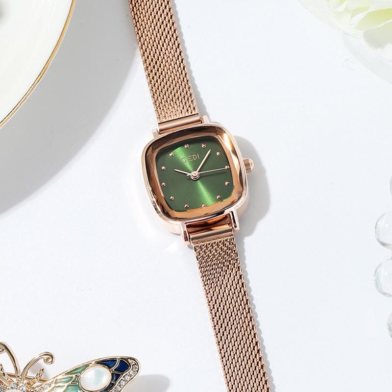 Elegant Square Design Mesh Chain Women's Watch Simple Temperament Women's Watch Retro Light Luxury Small Square Watch
