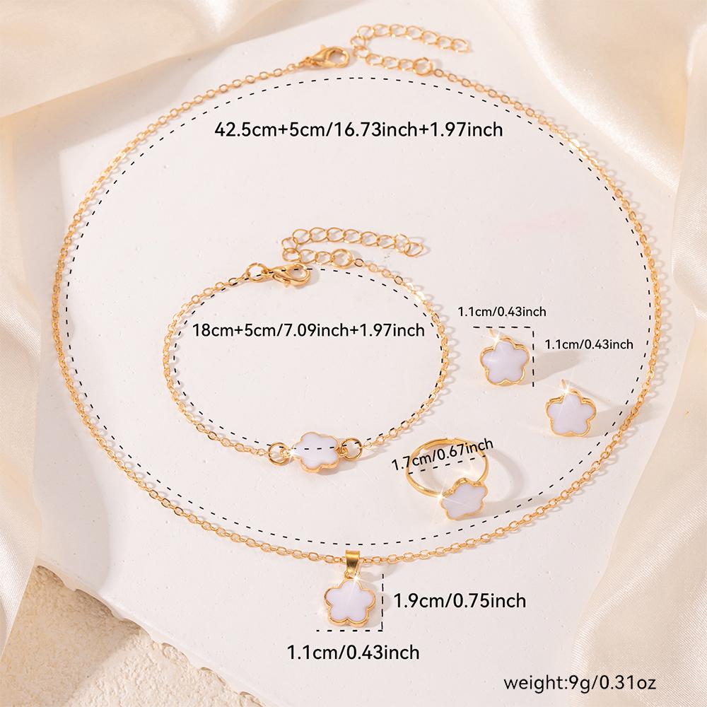 5pcs/set Lucky Five Petal Flower Zircon Set, Bracelet Necklace Earrings Zircon Set, Perfect For Giving Gifts