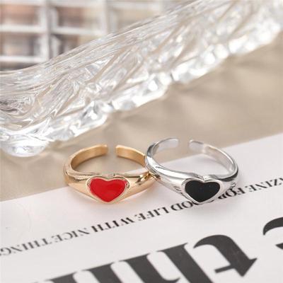 Retro Vintage Metall Silber Farbe Rot Schwarz Herz Bague Ringe Für Frauen Männer Schmuck Zubehör Geschenke Charms Unsex Design Offenen ring