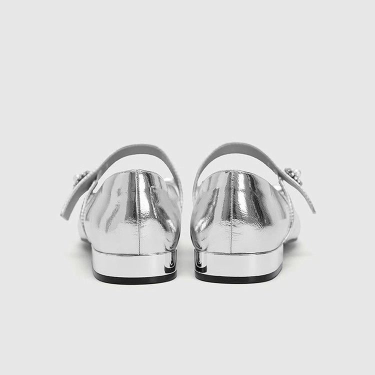 Bow French silver Mary Jane shoes women's spring 2025 new square head mirror retro thick heel single shoes women