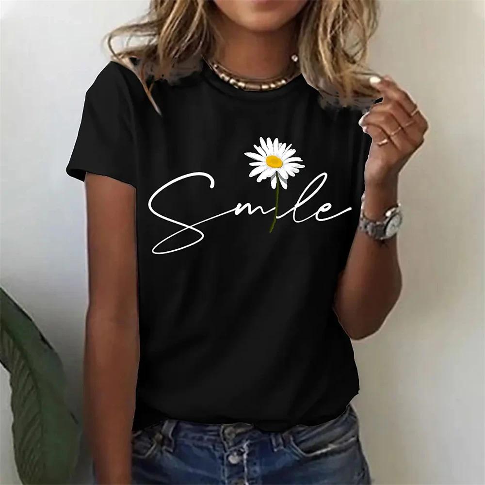 Mode 3D Kärlekstryck T-shirt För Kvinnor Roligt Blommönster Kortärmad Tjej Tee Sommar Casual O-hals T-shirts Damkläder