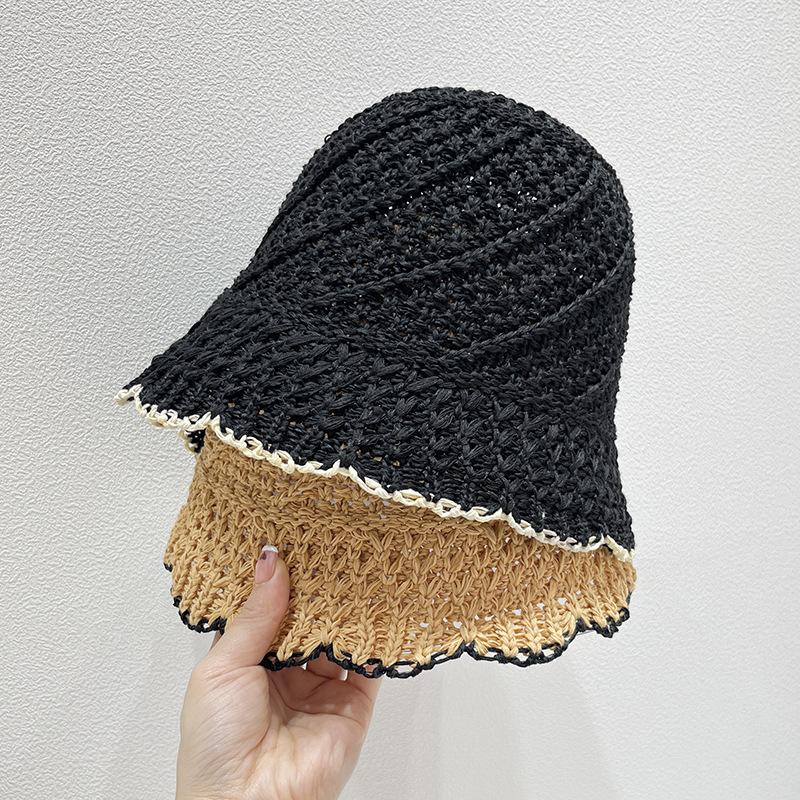 Straw Hat Women's Summer Sun Shading and Sun Protection Beach Sun Hat Hollowed Out Breathable Woven Fisherman Hat