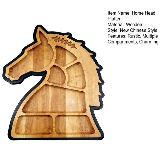 Wooden Horse Shaped Food Platter Rustic Horse Head Serving Tray Farmhouse Charcuterie Board with Multiple Compartments for Cheese Meats Fruits Nuts