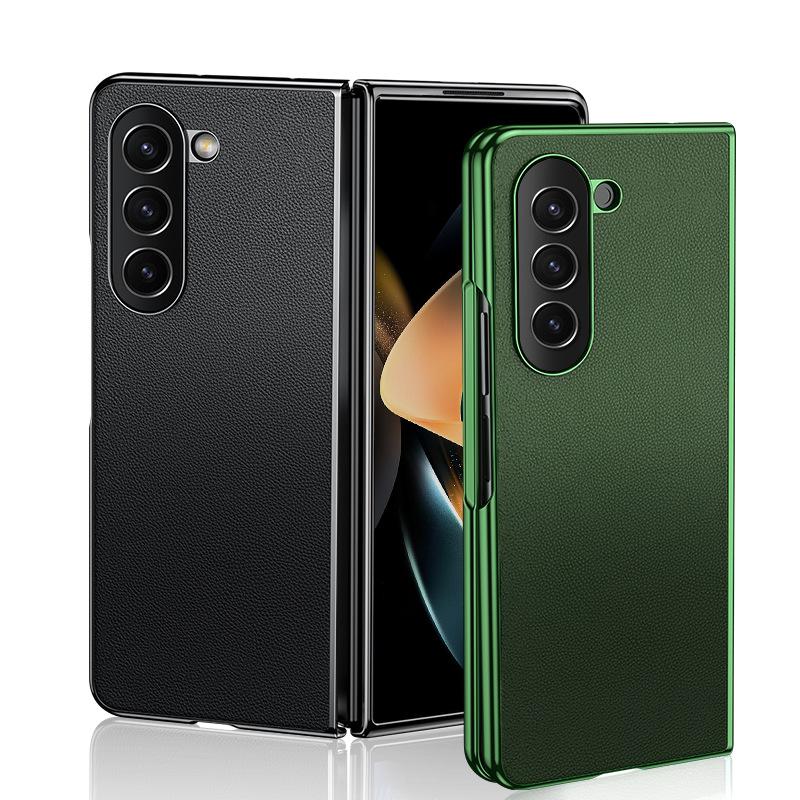 Suitable for Samsung Flod5 Phone Case, Electroplated Plain Leather, SAM5 Generation Folding Flip Cover 3 Shockproof 4 Full Bag 5 Simple and Elegant