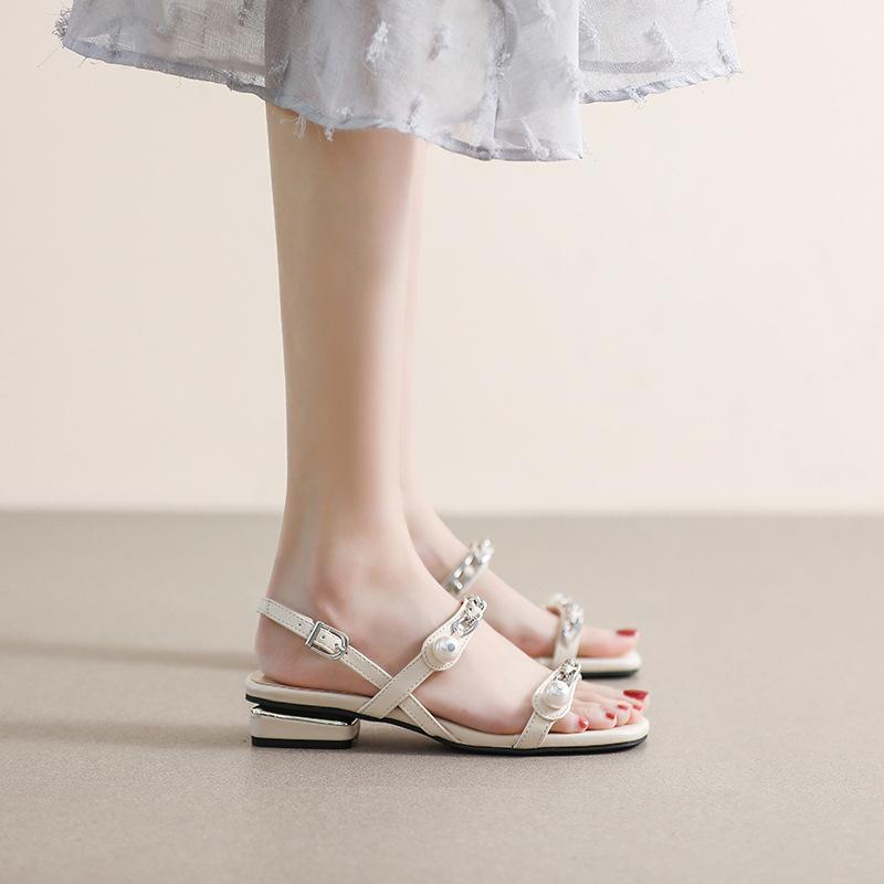 

Sandals women s straight with summer block heel pearl roman sandals plus size shoes 34 чорний