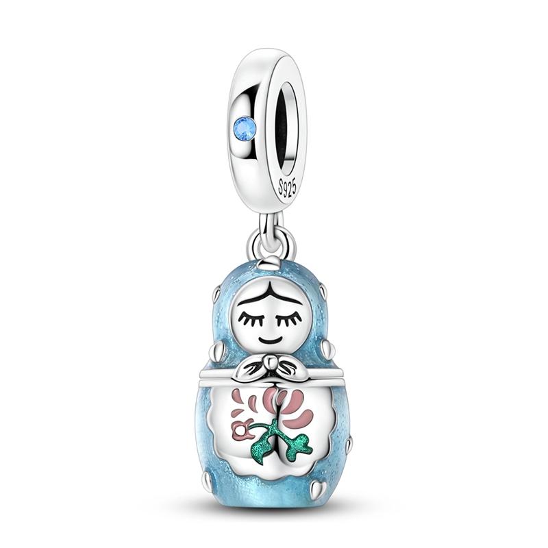 Original 925 Sterling Silver Charms Bead Openable Russian Nesting Doll Pendant Fit Original Bracelet For Women DIY Jewelry Gift