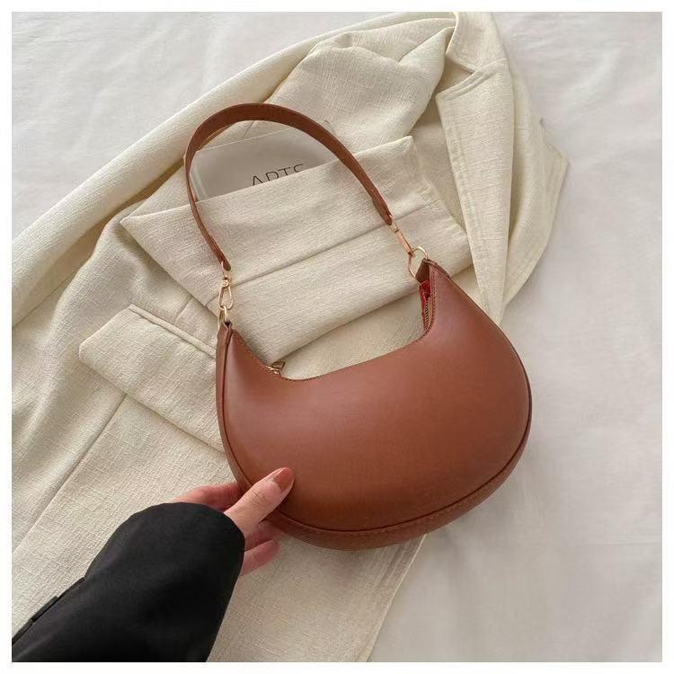 Ladies' Crescent Shaped Crossbody Bag with Detachable Adjustable Shoulder Strap, Magnetic Closure, and Gold Hardware Accessories Shoulder Bag