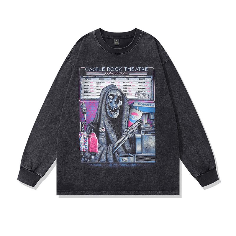 American Street Trend T-Shirt Hip Hop Spoof Printed Thin Sweater Washed Retro Trend Brand Long Sleeve T-Shirt Men And Women
