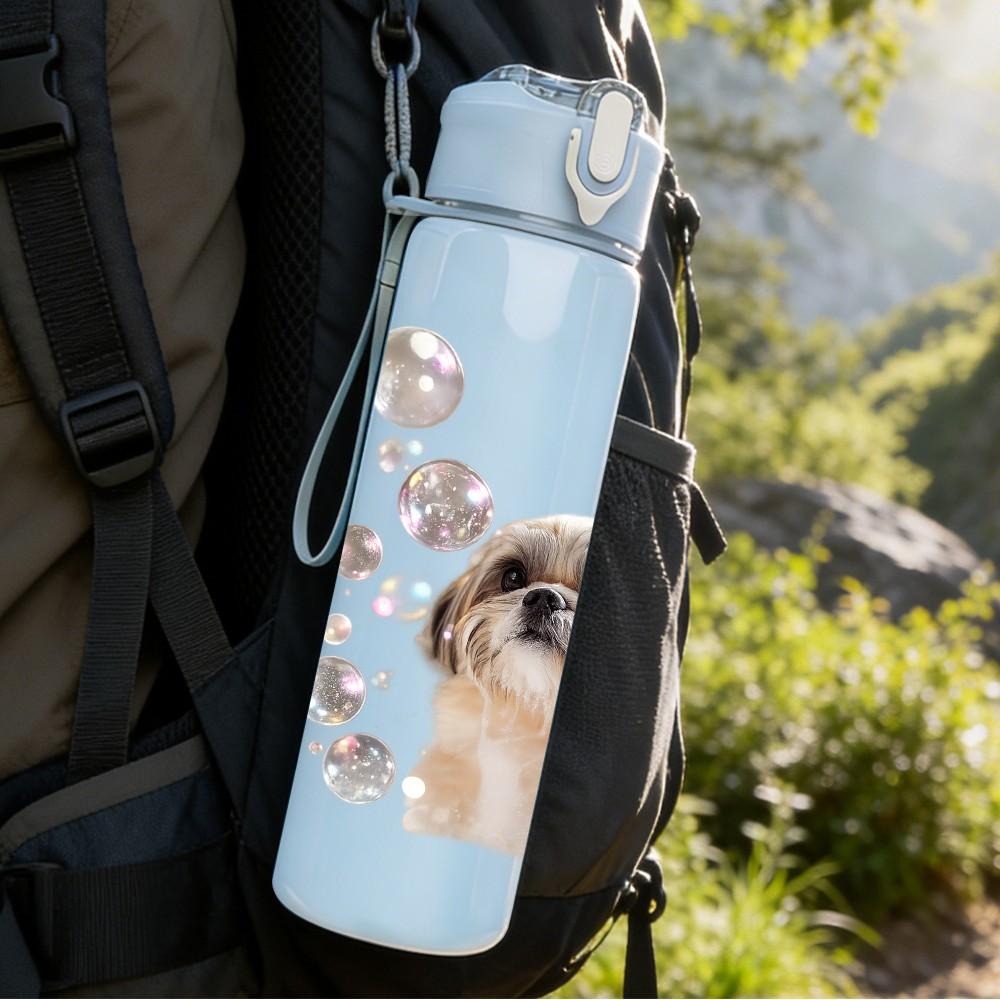 1PC Puppy Dog Soft Pillow Art Print 750ml Color Plastic Sports Water Bottle Leakproof Flip Straw Lid Suitable for Sports Office Home Use