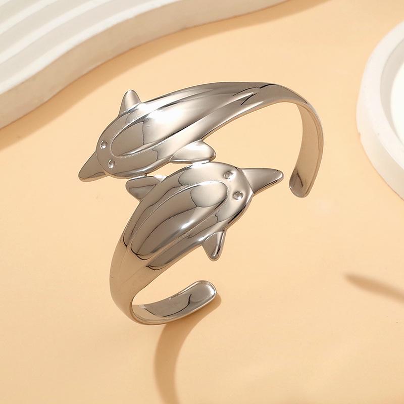 Vergoldetes Titanstahl Delfin Armband: Leichter Luxus, Europäischer & Amerikanischer Stil, Modisches Offenes Design
