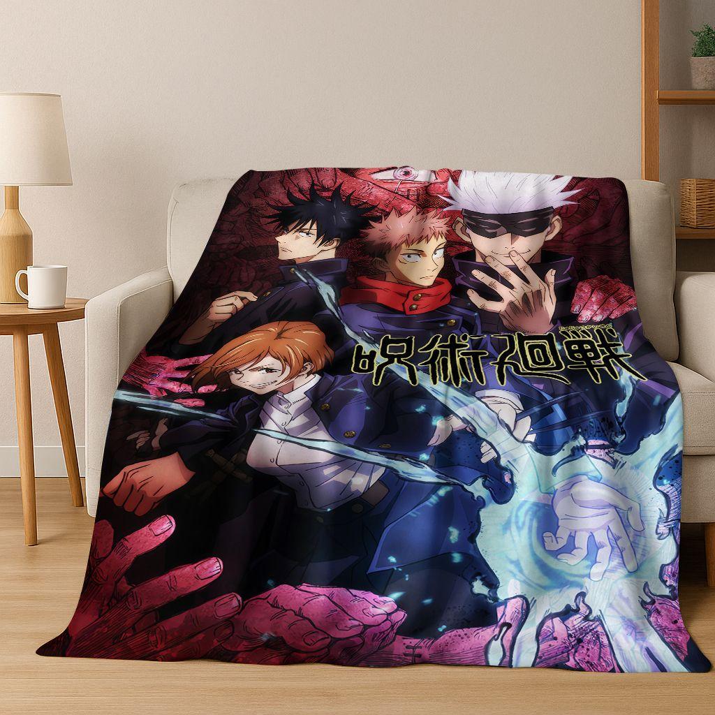 Anime Jujutsu Kaisen Yuji Satoru Kreskówkowy Koc Flanelowy, Przytulny Miękki Koc Rzutowy do Domu Sypialni Łóżka Kanapy Pokrowiec Piknikowy Prezent Dziecko