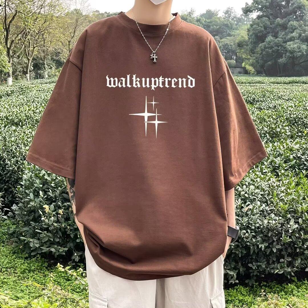 

Новая летняя футболка с короткими рукавами для мужчин, тренд в корейском стиле, простой топ с короткими рукавами, свободная повседневная брендовая футболка в гонконгском стиле 5XL коричневый