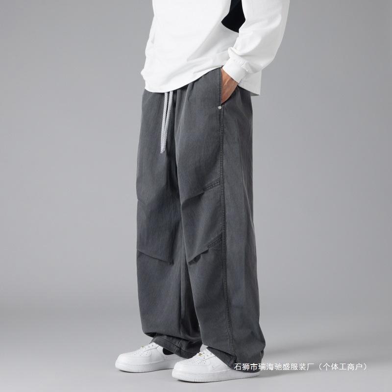 

Men s Baggy Cargo Pants - High Waist Drawstring Wide Leg Trousers with Loose Fit for Streetwear M чёрный
