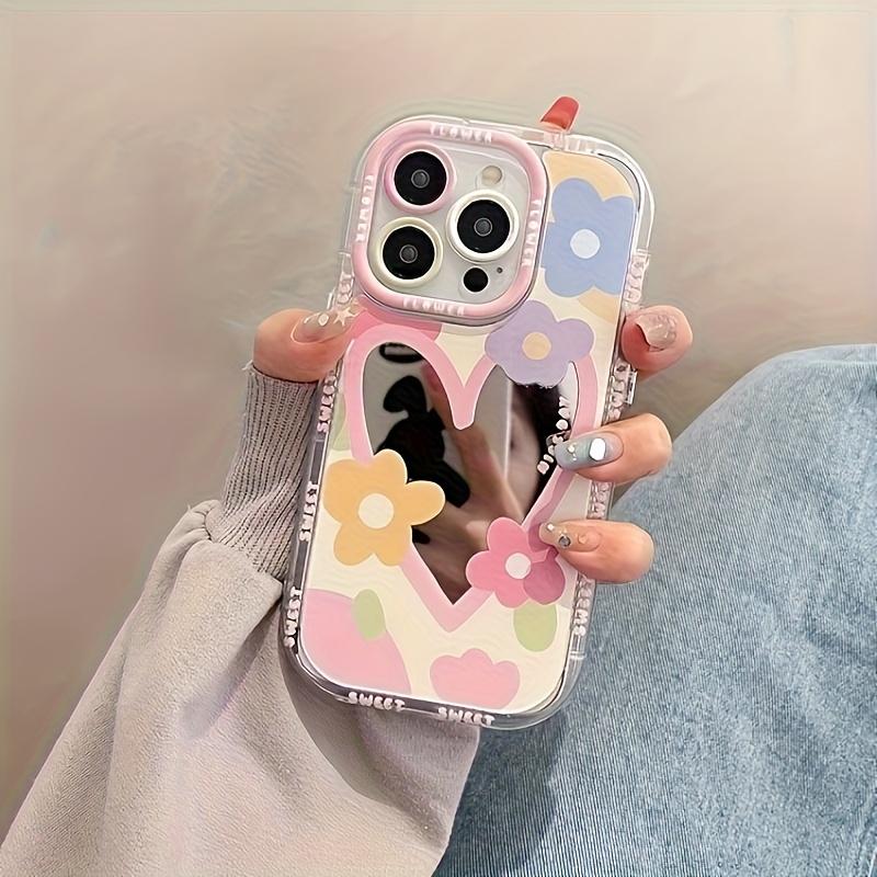 Korean Colors Cute Flower Mirror Phone Case For iPhone 11 13 12 14 15 16 17 Pro Max XS XR 7 8 Plus Lovely Hard Shockproof Cover