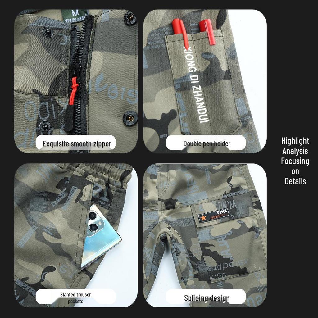 Men's Camouflage Workwear Set, Wear-Resistant Polyester-Cotton with Reflective Strips, Thickened for Spring & Autumn Outdoor Use
