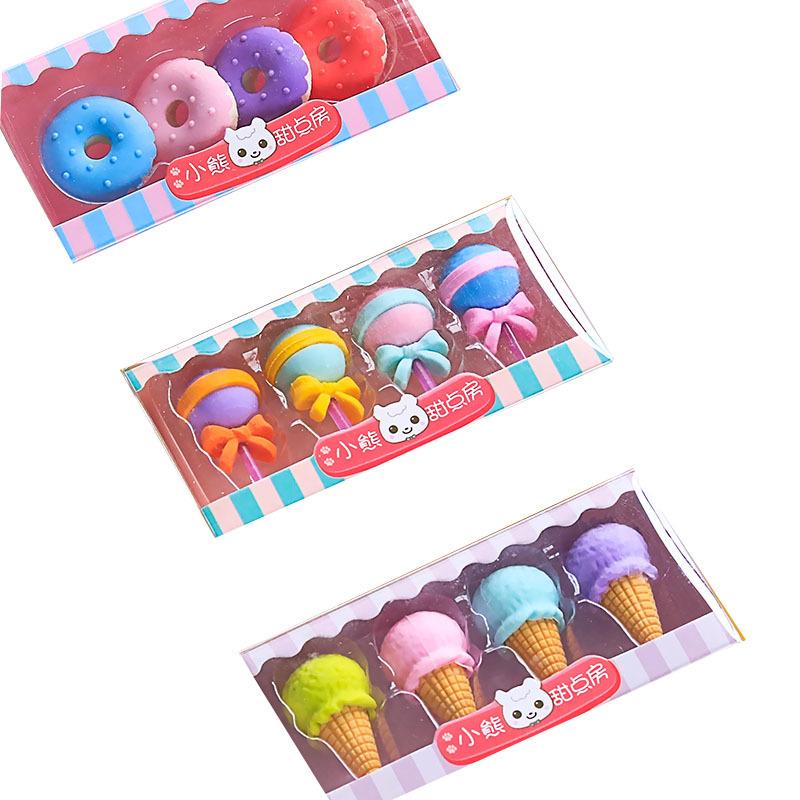 Sweet Donut Cartoon Eraser Set - Cute Stationery for Kids & Primary Students
