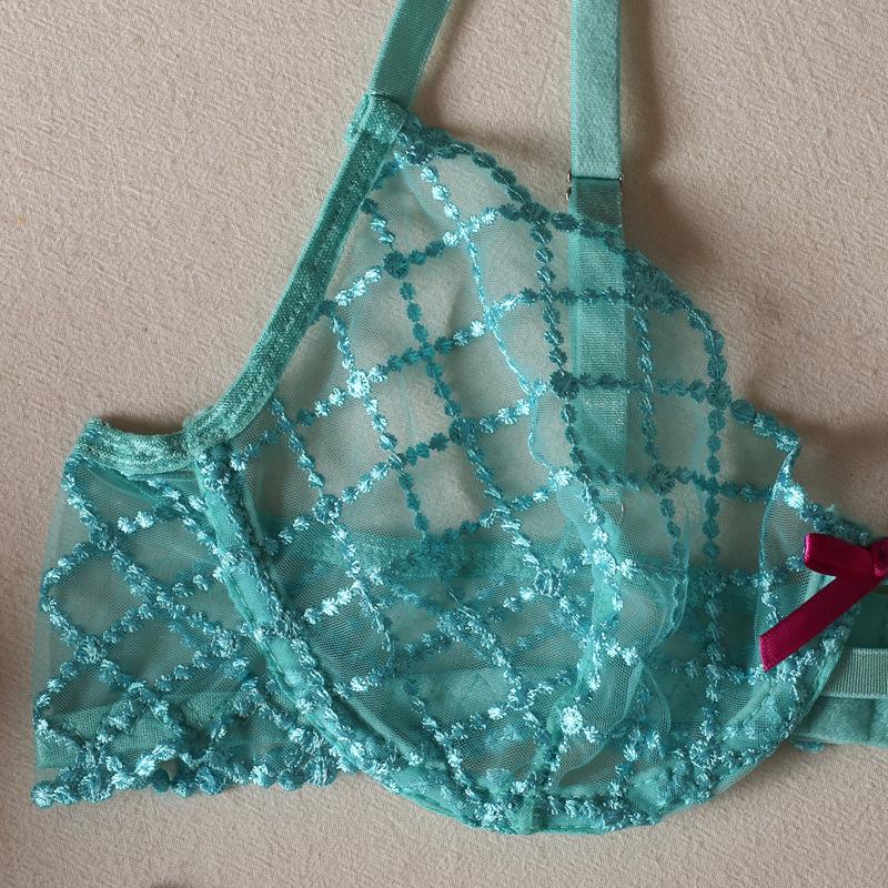 Lake Blue Embroidered Sling Bra Set: Trendy European and American 3-Piece with Steel Support