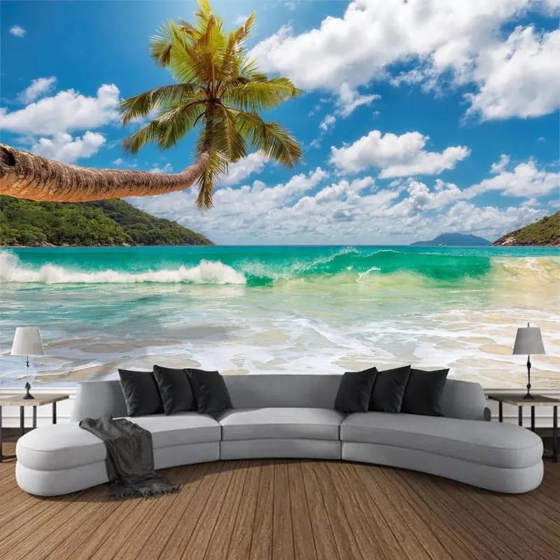 Кокосовая пальма Пляж Закат Узор Гобелен Украшение стены Дома Гобелен Спальня Гостиная Гобелен 100x75cm
