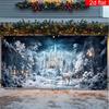 2D Winter Castle Garage Door Banner, Snowy Forest & White Reindeer Christmas Backdrop