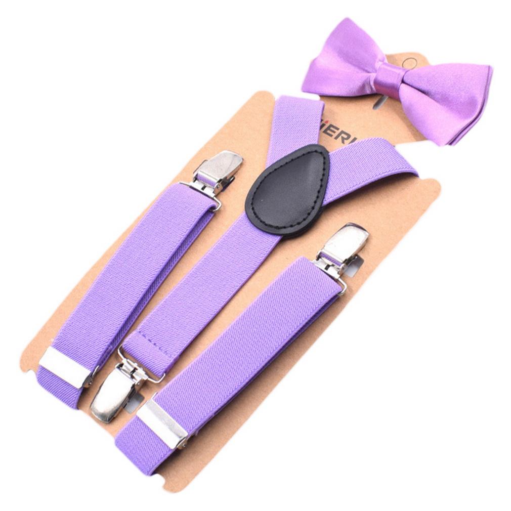 Kids 3-Clip Suspender & Bow Tie Set Adjustable Elastic for 5-8Y Boys Party Wedding School Accessories