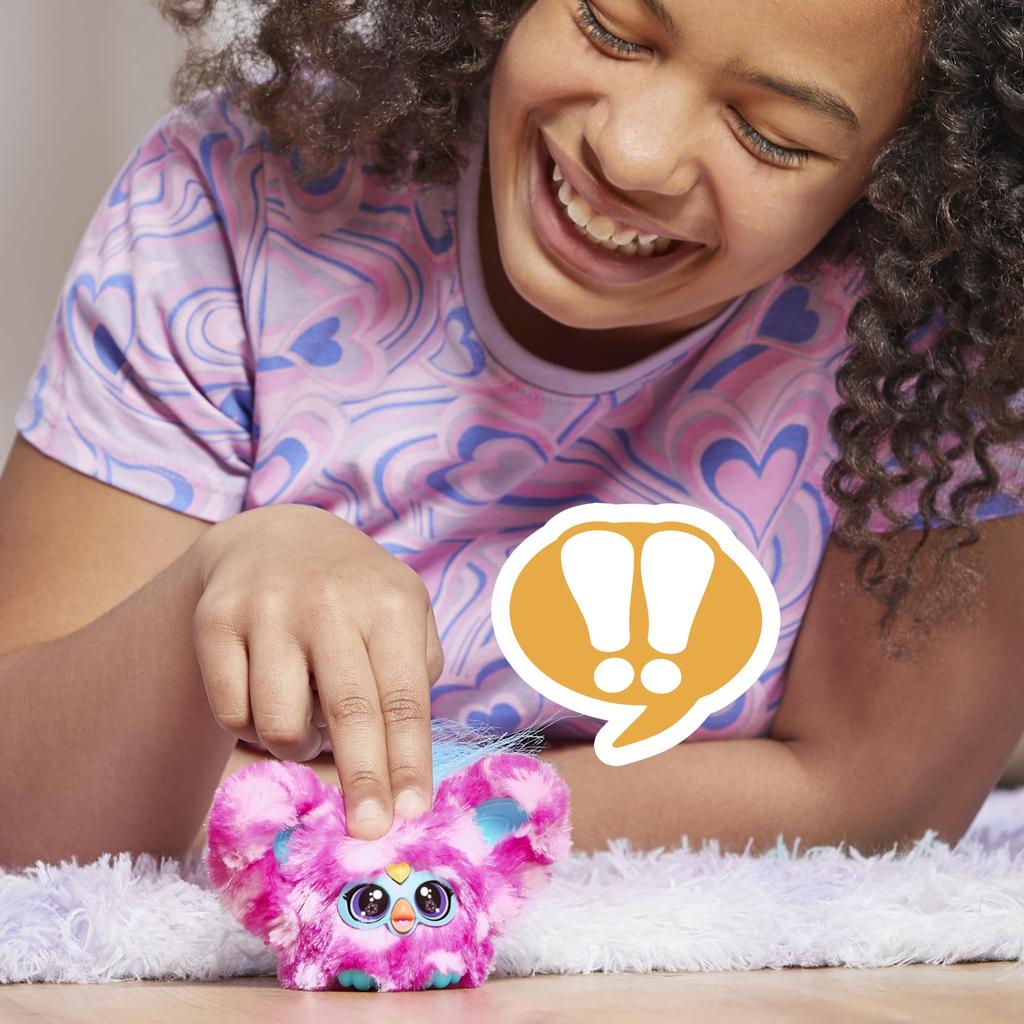 Furby Furbrets Brudny Mini Furby elektryczny wypchany dla wieku 6 i polka oryginalny produkt Przyjaciele, 45+ dźwięków, język, zabawka, w górę, różowy, kropki, G0403,