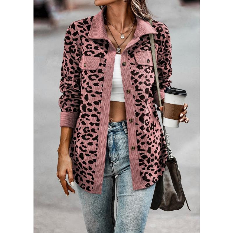 Women Fall Fashion Leopard Print Button Long Sleeve Jacket