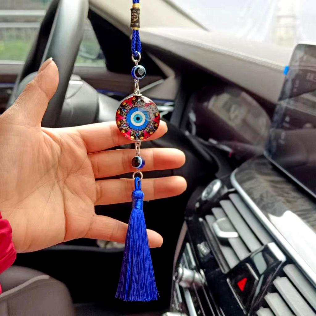 Crystal Tassels Blue Eyes Car Accessories Demon-Eye Auto Rearview Mirror Pendant Car Home Decoration Halloween Gifts Talisman