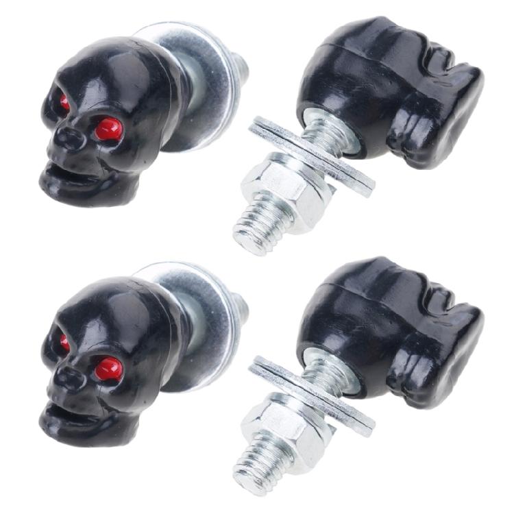 Totenkopf Kennzeichenschrauben für Auto Motorrad Kunststoffkörper und Edelstahlschraube 1/4'' Befestigungskappe Schraube