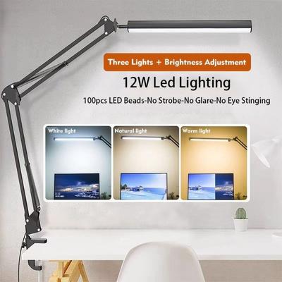 3 Color Temperatures USB Light 10 Brightness Levels 360° Adjustable Adjustable Desk Lamp Metal Construction Clip On Design