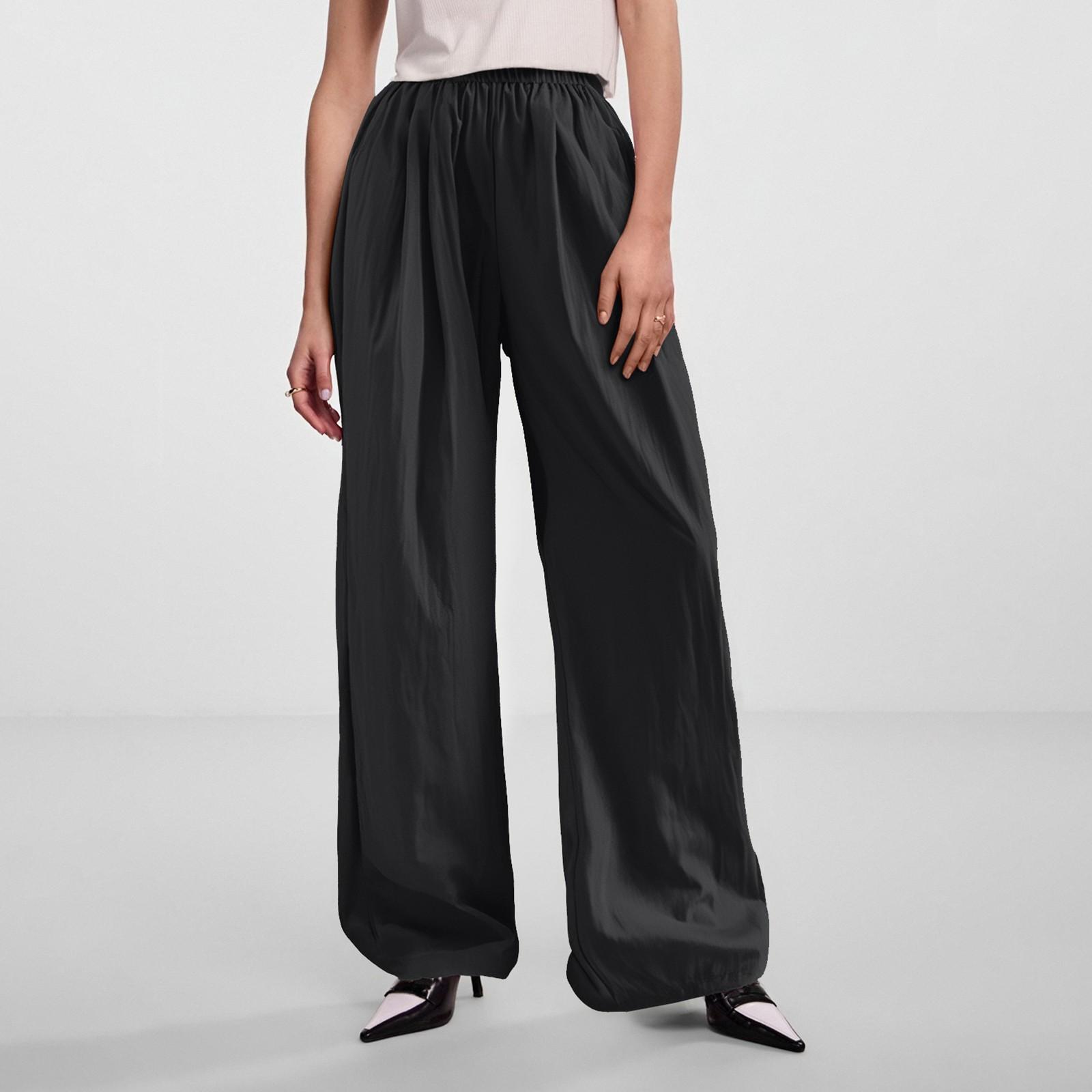 

Женские брюки свободного кроя из шелка Ice Silk с завышенной талией, прямые повседневные брюки без складок L чёрный