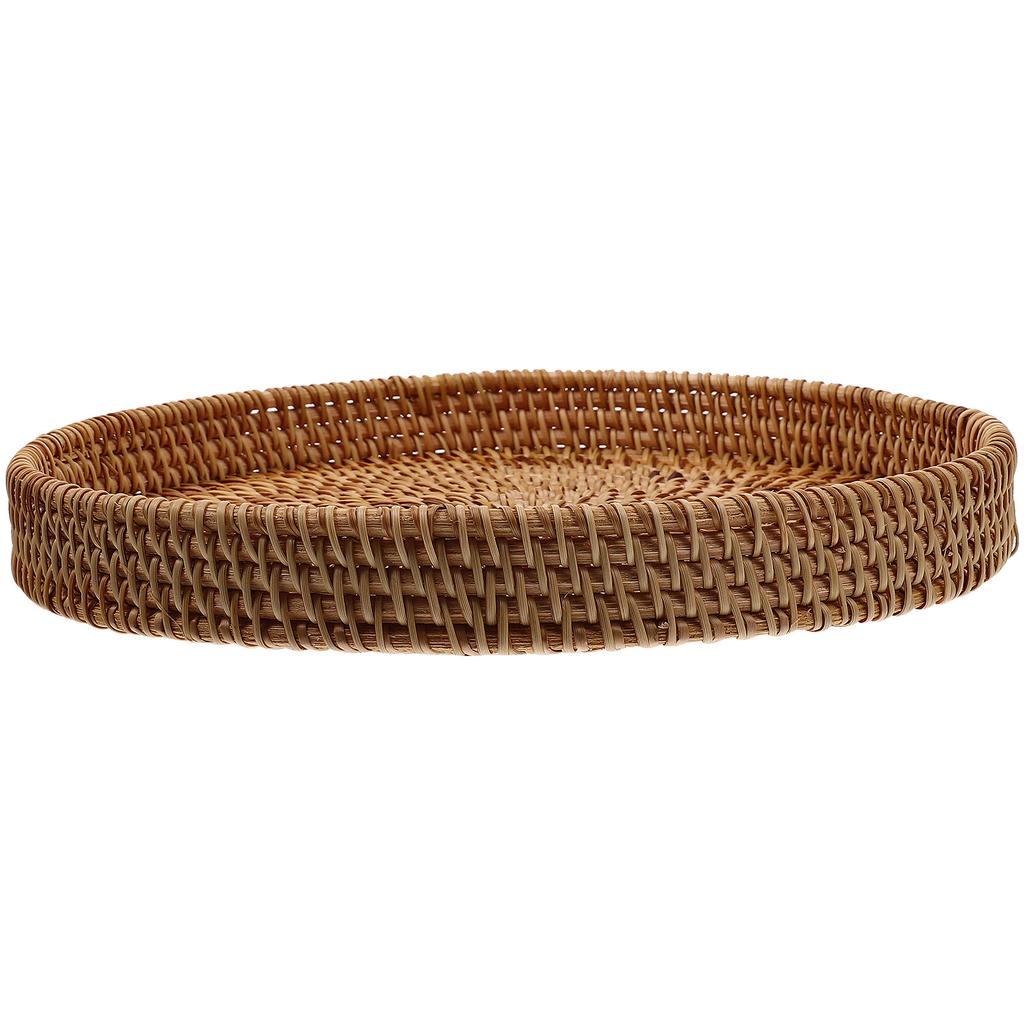 Woven Rattan Dessert Tray Wear-Resistant Anti-Fall Multi-Function Household Fruit Plate Stackable Serving Tray for Snacks Cakes