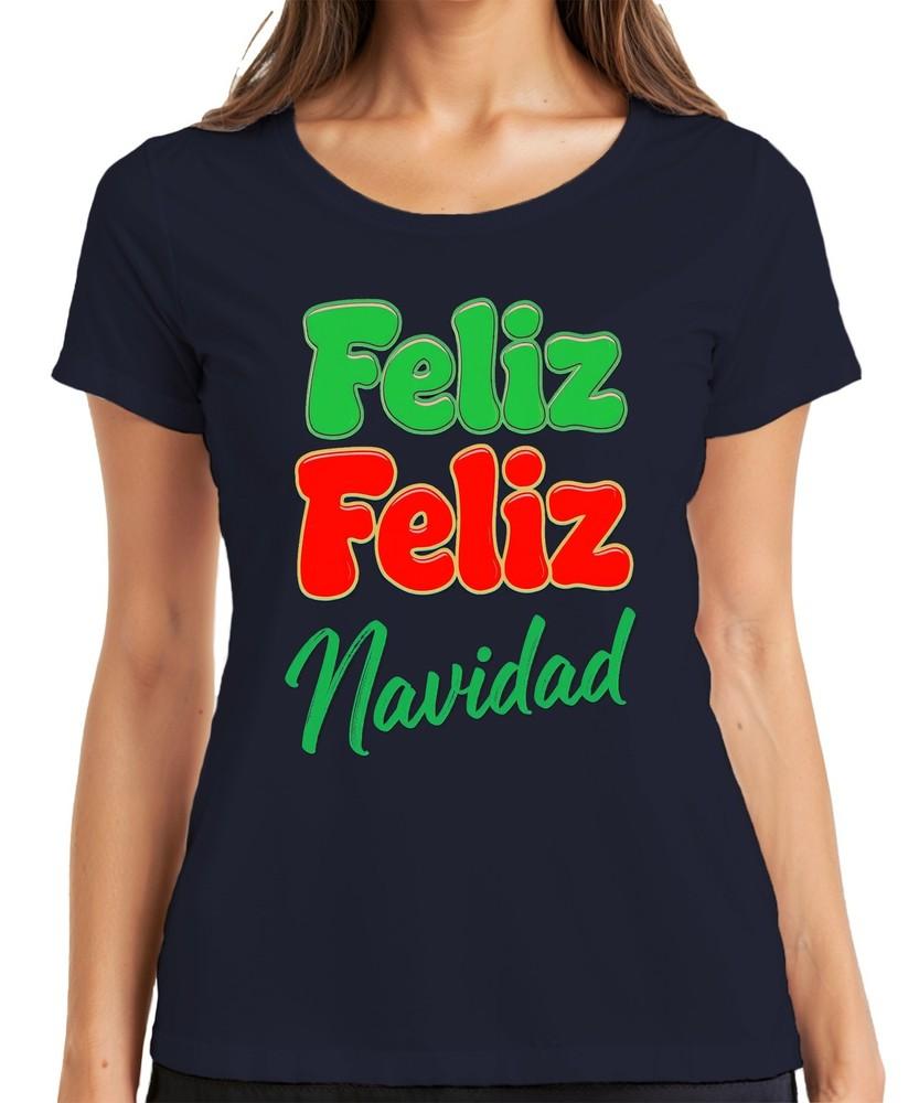 Feliz Feliz Navidad Spanish Christmas Greeting Retro Multicoloured Funny Unisexs Tshirt S