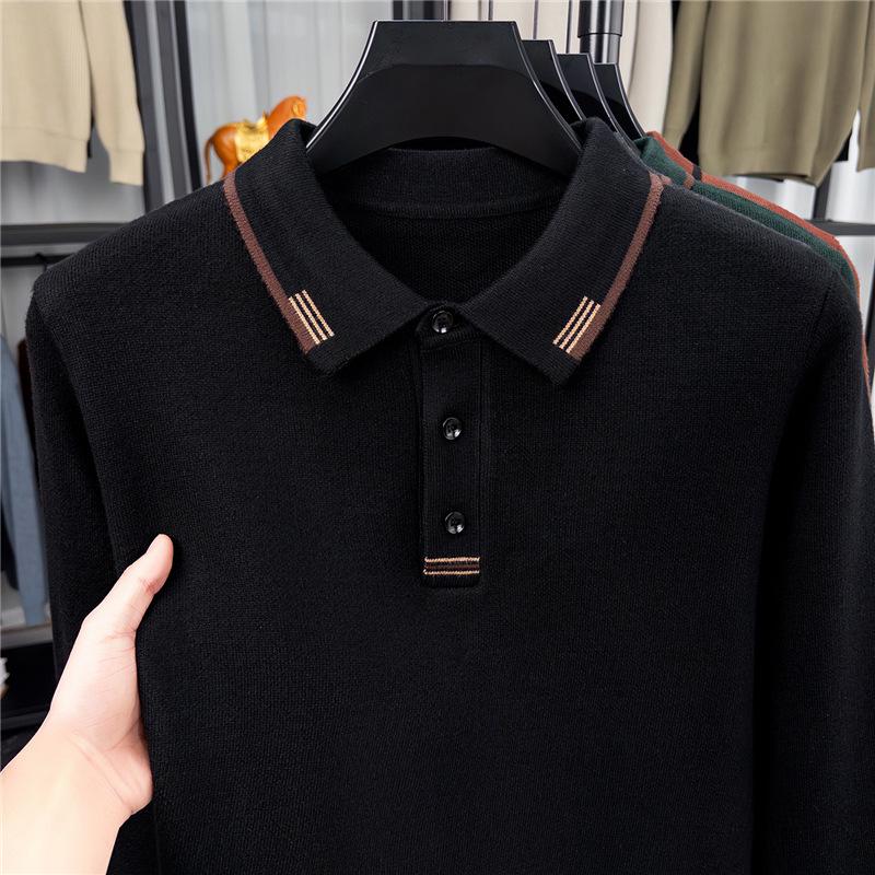 

Men s High-End Wool Sweater: Anti-Pilling, Thickened, Autumn/Winter Lapel Knit 3XL (160-175 jin) чорний