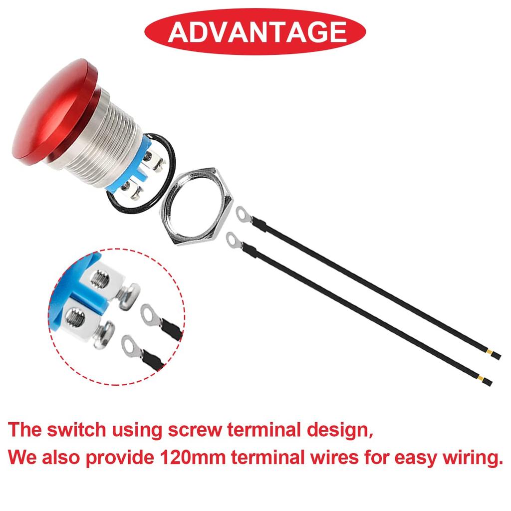 MKBKLLJY 3 Stück 16mm Rot/Grün Metallgehäuse Pilzkopf Drucktaster Schalter Momentaner Drucktaster