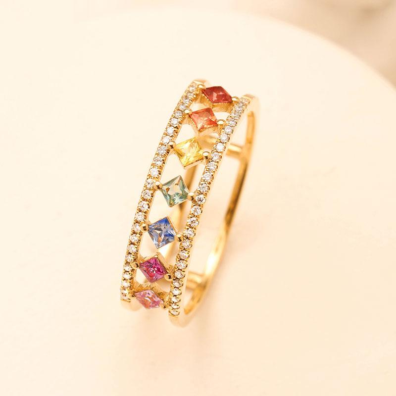 Diamond-Shaped Hollow Zircon Ring: Colorful, Versatile Luxury for Women