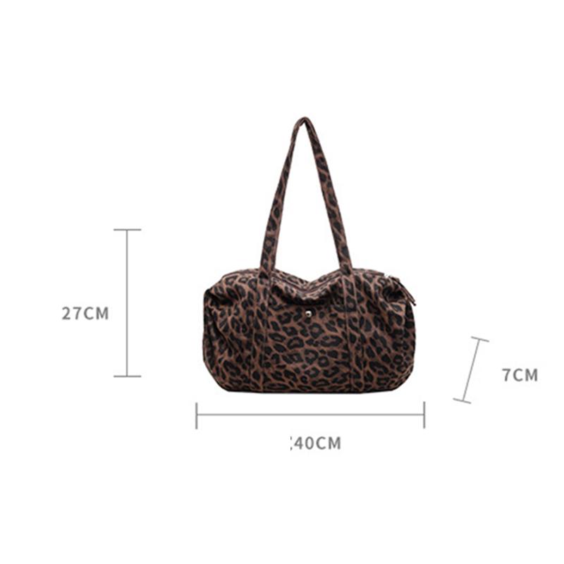 Leopard Print Canvas Shoulder Bag Fashion Large Capacity Tote Bag Woman Handbag for Daily Commute High Quality Bag CLE