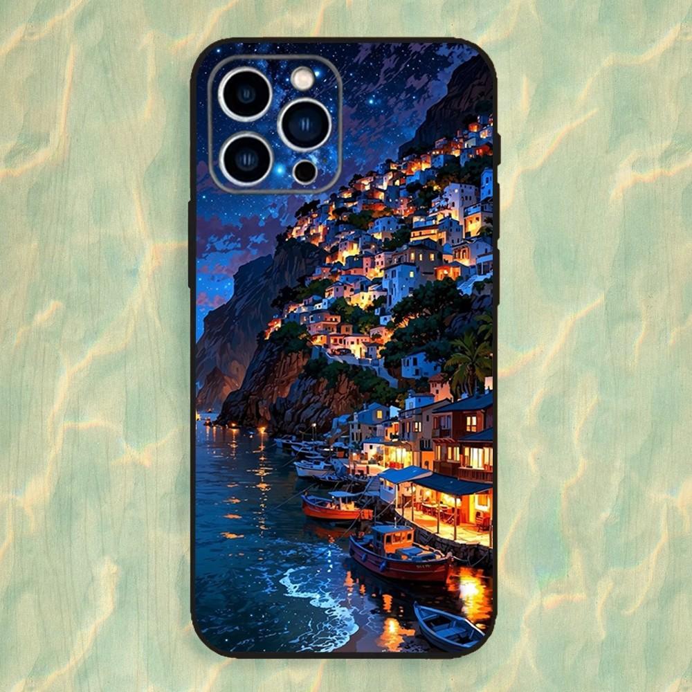 Mountains landscape Travel Phone Case For iPhone 16,15,14,13,12,11 Plus,Pro Max,XS,X,XR,SE,Mini,8,7,Soft Silicone Black Cover